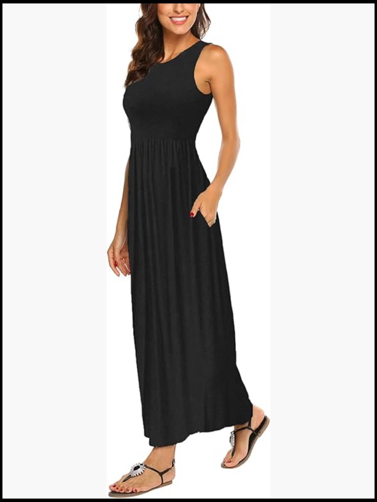 Rayon Maxi Dress With Pockets, Sleeveless Casual Summer